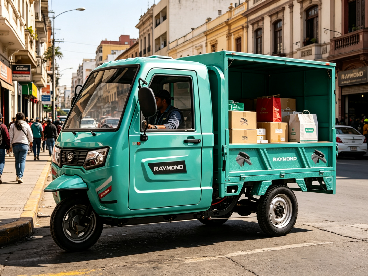 Triciclo eléctrico de carga CT-038 realizando entrega de último kilómetro en calles comerciales de Lima