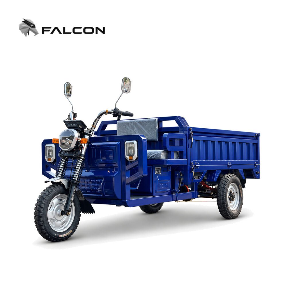 Triciclo eléctrico de carga Falcon ZH-CP009, capacidad 500-1000 kg, motor 1000-3000W, ideal para última milla en Quito a 2800m de altitud, sin pérdida de potencia
