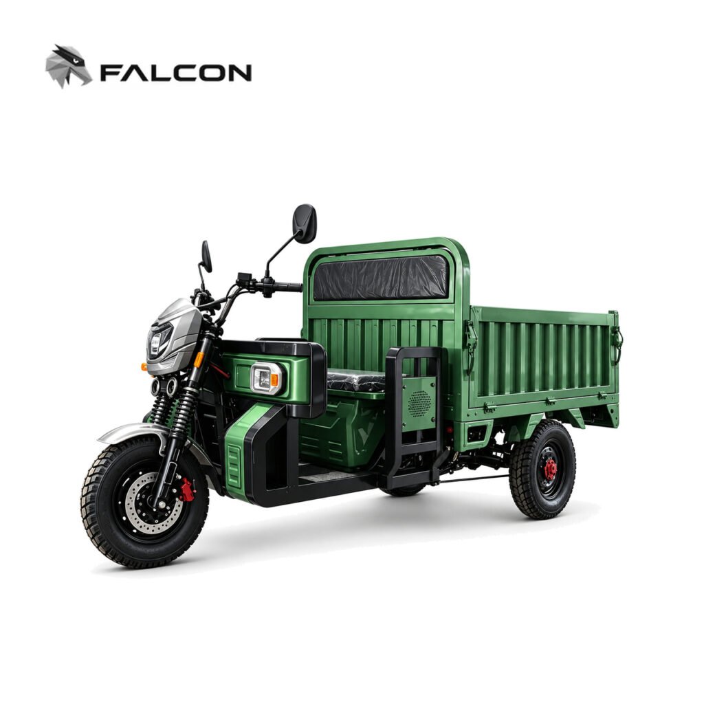 Triciclo elétrico de carga Falcon ZH-CP024, capacidade 500-1000 kg, motor 1000-3000W, ideal para última milha em São Paulo e mercados do Brasil